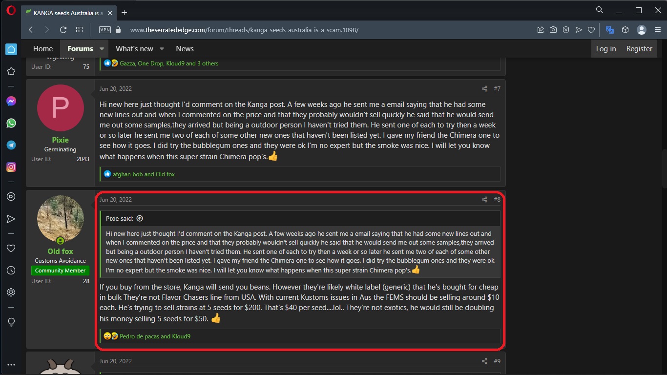 Reviews for Kanga Seeds thread